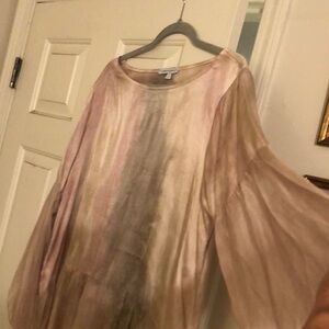 Tempo Paris Pink, Cream and Tan Silk Blend Blouse